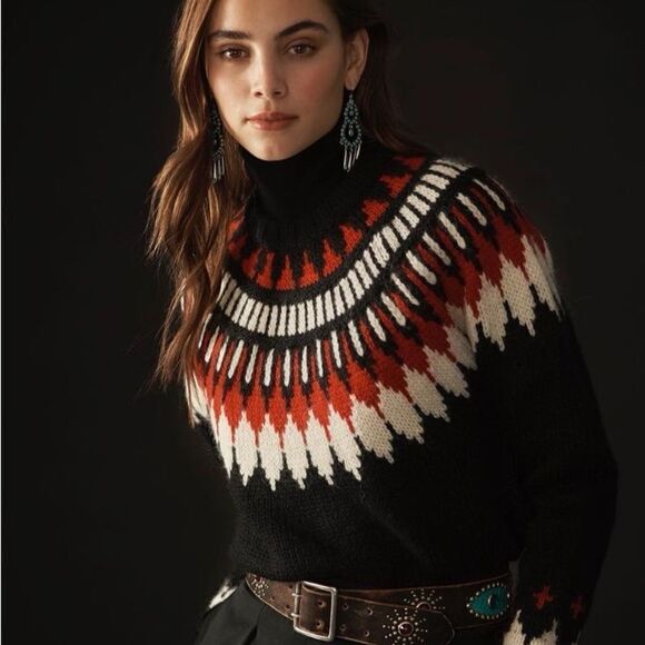 Polo Ralph Lauren Black, Red & White Wool Nordic FairIsle Crew Neck Sweater - Picture 1 of 16